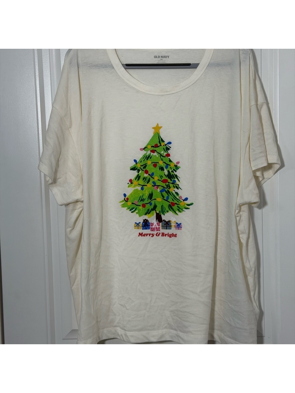 Old Navy Off-White Crewneck Tee Christmas XXL